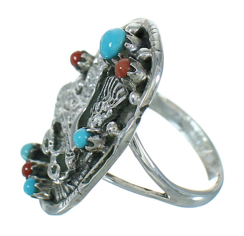 Authentic Sterling Silver Eagle Turquoise Coral Ring Size 4-1/2 RX84269